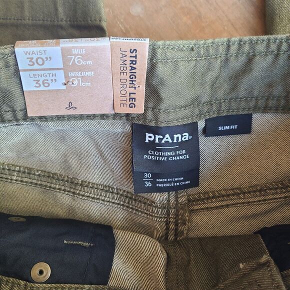 Prana Mens 30x36 Peat Green Bridger Jean Pant 5 Pocket Outdoor Straight Slim NEW - Picture 7 of 7